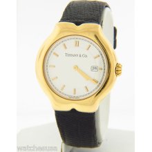 Tiffany & Co. Unisex Tesoro White Dial 18k Solid Gold Swiss Leather Quartz Watch