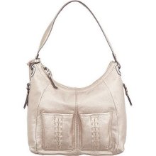 Tignanello Pebble Leather Hobo with Braided Front Pockets - Zinc - One Size
