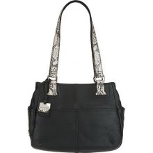 Tignanello Pebble Leather Shopper with Python Printed Straps - Black - One Size