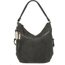 Tignanello Suede Hobo Bag with Side Zip Pockets - Grey - One Size
