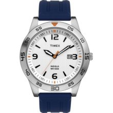 Timex Men's Silver-tone Blue Resin Strap Watch, With Date & Indiglo Night-light