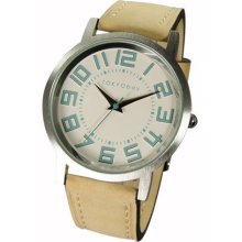 TOKYObay Unisex Track Large Analog Stainless Watch - Light Brown Leather Strap - Eggshell Dial - T155-BE
