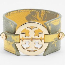 Tory Burch Print Leather Bracelet Luggage/ Yellow/ Gold