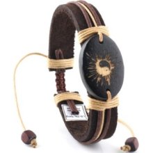 Trendy Genuine Leather Bracelet W/ Yinyang Splat