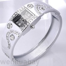 Trendy Wave Rhinestone Crystal Quartz Bracelet Bangle Wrist Watch Womens Gifts