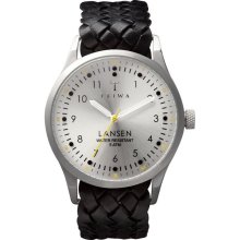 Triwa Unisex Stirling Lansen Analog Stainless Watch - Black Leather Strap - Silver Dial - LAST102