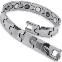 Tungsten Ceramics Silver Chinese Charm Linking Mens Bracelet 7.9
