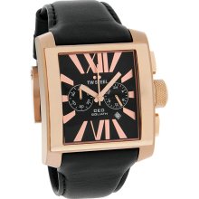 TW Steel Mens CEO Goliath Chrono XL 42mm Rose Gold Black Leather Watch CE3012