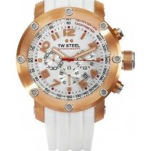 Tw Steel Men's Grandeur Tech White Rubber Chronograph Dial Watch 50mm Tw133