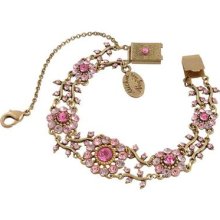 Two-tiered Bracelet W Pink Light Purple Crystal Flower & Leaves By Michal Negrin