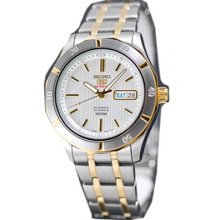 Two Tone Stainless Steel Case And Bracelet Silver Dial Day And Date Di