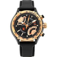 TX T3C178 Men's Chronograph Dual Time Black Leather Strap Watch ...