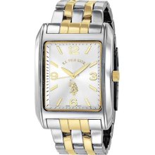 U.s. Polo Assn. Men's Usc80019 Two-tone Rectangular Silver Dial Bracelet Watch