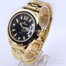 Unique Black Dial Golden Band Day Date Stainless Steel Japan Quartz