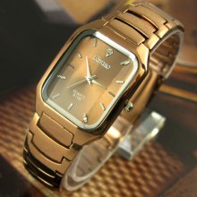 Unique Coffee Tone Steel Mens Watch Square Style Quartz Move Fashion