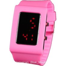 Unisex Casual Digital Led Watch Wide Silicone Band Pink