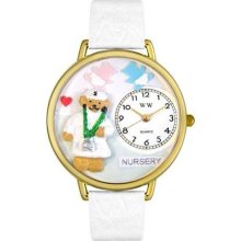 Unisex Nurse Teddy Bear White Leather and Goldtone Watch in Gold ...