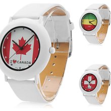 Unisex PU Analog Quartz Wrist Watch 0687C (White)