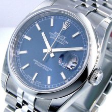 Unworn Mens Rolex Steel Datejust Jubilee Blue Stick 116200