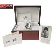 Uri Geller Ladies Leather Wrist Strap Watch With Decorated Silver Dial â€“