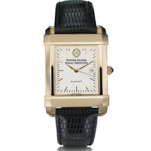 US Naval Institute Men's Gold Quad Watch w/ Leather Strap