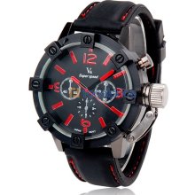 V0045 Men's Sport Wrist Watch with Metal Case, Plastic Band, Quartz Movement, Black & Blue Dial (Black and Red)