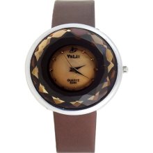 Valia Stylish Shining Jewel O Style Leather Band Women' s Wrist Watch - Brown - Leather