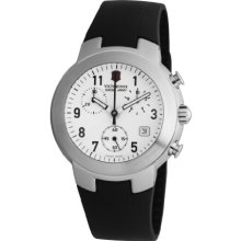 Victorinox Swiss Army Unisex Quartz Watch With White Dial Chronograph Display And Black Rubber Strap V.25525