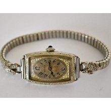 Vintage 1920's Gruen Cartouche Guild 14k White Gold Filled Ladies Wrist Watch, Estate Sale, Item S200