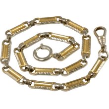 Vintage 1930's Watch Chain With Heavy Links - Two-Tone