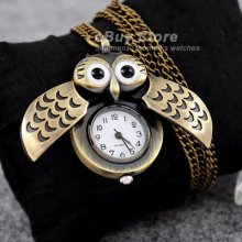 Vintage Antique Vivid Owl Style Necklace Pocket Watch Steampunk Gift Owl Wp011