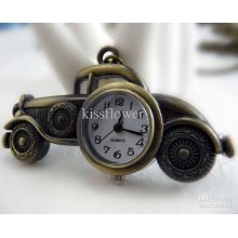 Vintage Bronze Color Classic Car Design Quartz Pocket Watch Necklace