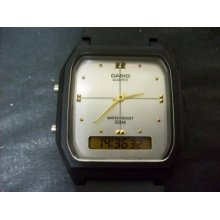 Vintage Design Casio Dual Time Sliver Face Analog Digital Alarm With Stop Watch