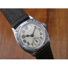 Vintage Elgin Mens Nickel 7j Manual Wind Wrist Watch Deco Rare Running Rare Wow