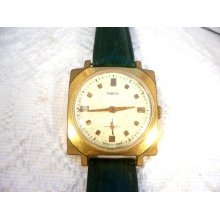 Vintage mechanical Pobeda mens watch in huge gold plated case