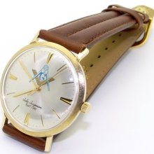 Vintage Mens Jules Jurgensen 14kt Gold Masonic Manual Wind Watch 17 Jewels