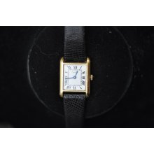 Vintage Mens Ladies Cartier Mechanical 18 K Gold Electroplate Roman Mumeral Dial