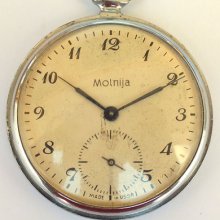 Vintage Molnija (molnia) Cal. 3602 Pocket Watch 18 Jewels Open Face