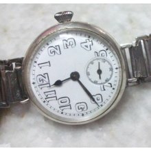 Vintage Rare 925 Silver Case Wrist Watch Swiss Porcelain Dial