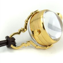 Vintage Rome Bronze Tone Golden Mechanical Pocket Watch Bell Pendant Leather