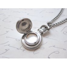 Vintage Silver Pocketwatch Style Circle Locket with Chunky Chain Pocket Watch Locket