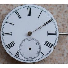 Vintage Small Pocket Watch Movement & Enamel Dial 32 Mm Stem To 3 Balance Ok.