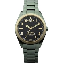 Vivienne Westwood St James Unisex Quartz Watch With Black Dial Analogue Display And Green Bracelet Vv049bkgr