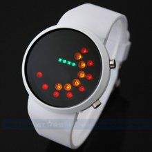 Vogue Mirror Led Circle Dial White Rubber Band Digital Men Lady Sport Watch Gift