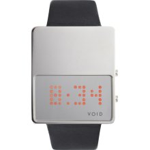 Void Unisex Digital Red LED Stainless Watch - Black Leather Strap - Silver Dial - V01LED-PS/BL