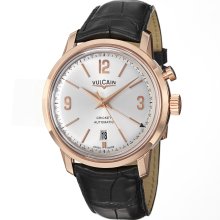Vulcain Men's '50s President's' Silver Dial Black Leather Strap Watch