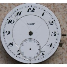 W. Voland Pocket Watch Chronometer Movement & Enamel Dial 44 Mm. Balance Broken