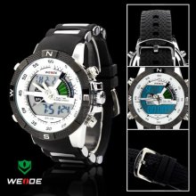 Weide Mens White Dial Lcd Digital Quartz Sport Rubber Band Wrist Watch