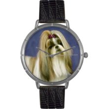 Whimsical Watches Women s Shih Tzu Quartz Black Leather Strap Watch