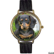 Whimsical Women's Dachshund Photo Leather Strap Watch (Gold)